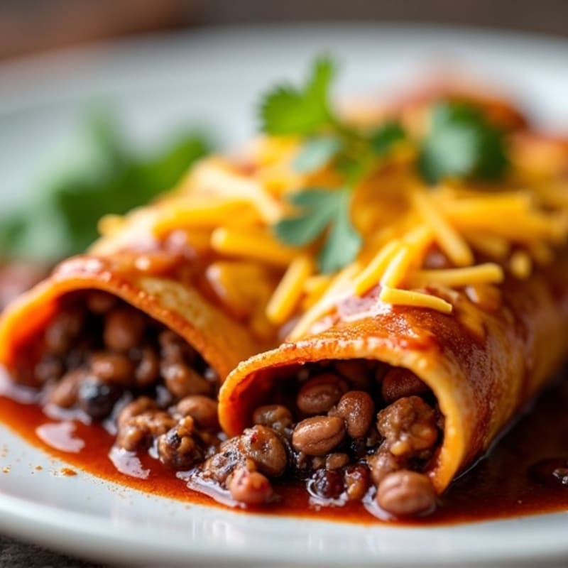 Cheesy Lean Ground Beef and Black Bean Baked Enchiladas