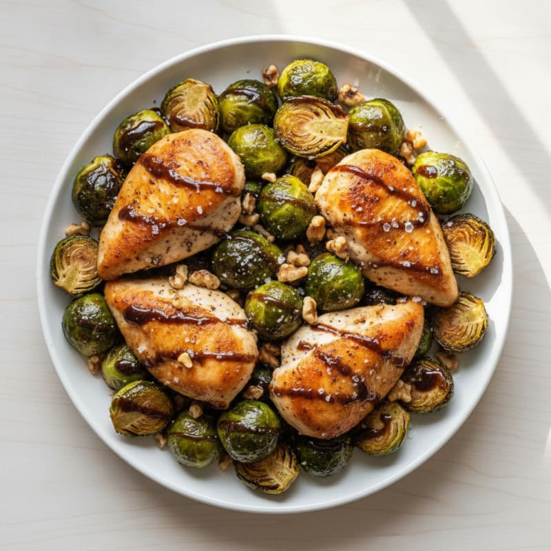 Balsamic Glazed Brussels Sprouts with Roasted Chicken