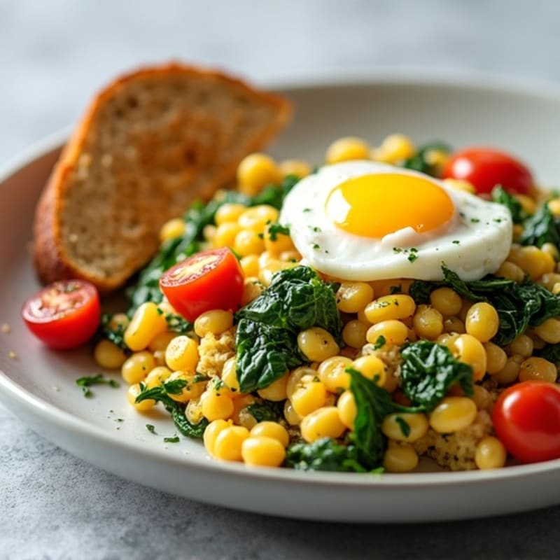 Egg White and Spinach Scramble with Cottage Cheese and Cherry Tomatoes