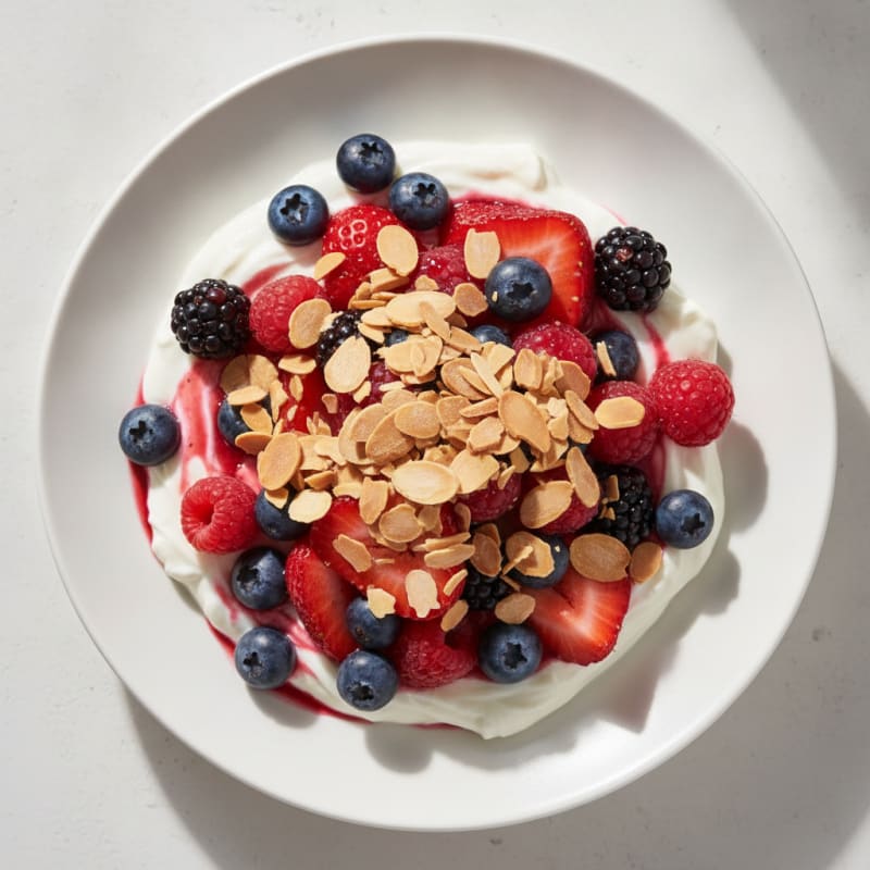 Greek Yogurt Protein Parfait with Mixed Berries and Almonds