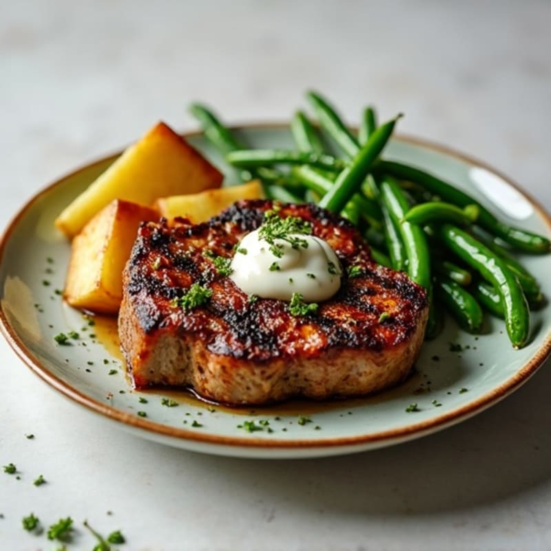 Herb-Grilled Steak with Roasted White Potato and Green Beans