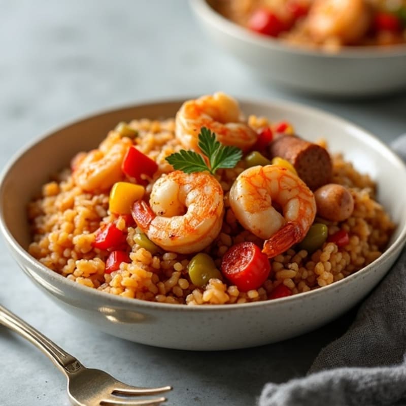 Healthy Creole Chicken, Shrimp, and Sausage Jambalaya