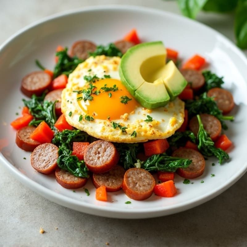 Egg White Scramble with Turkey Sausage and Sautéed Spinach