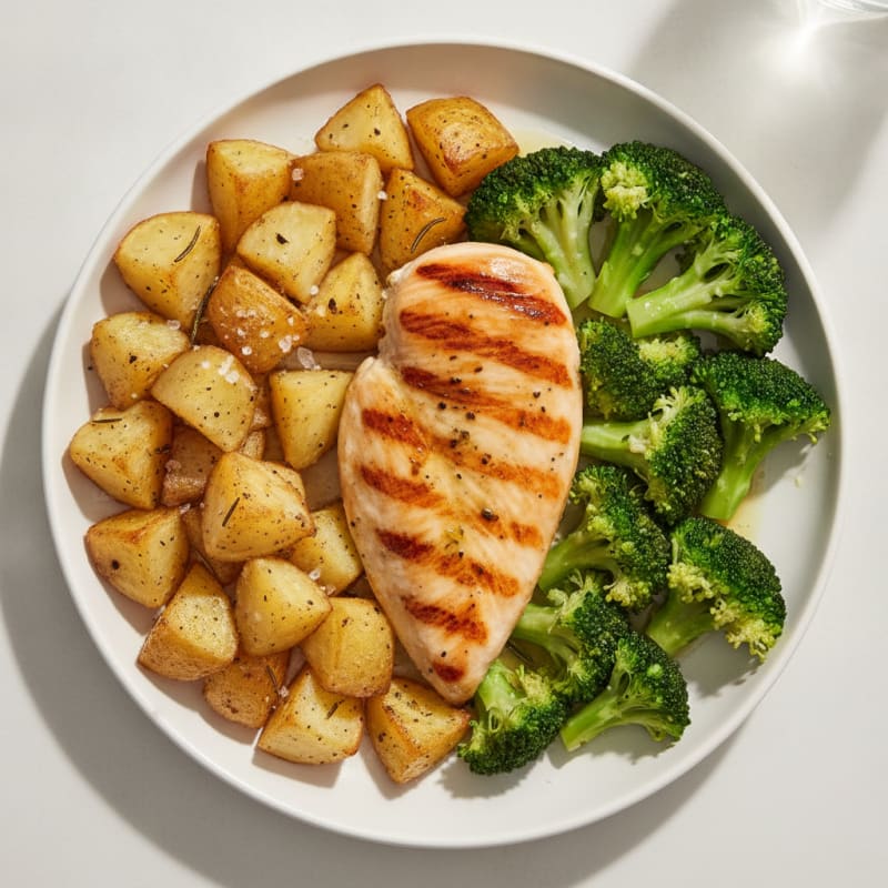 Grilled Chicken Breast with Roasted Potato and Steamed Broccoli