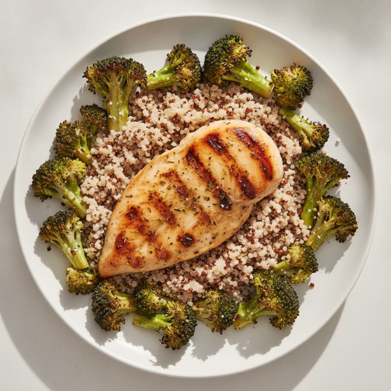 Grilled Chicken Breast with Quinoa and Roasted Broccoli