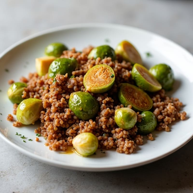 Lean Ground Turkey and Crispy Brussels Sprouts Skillet