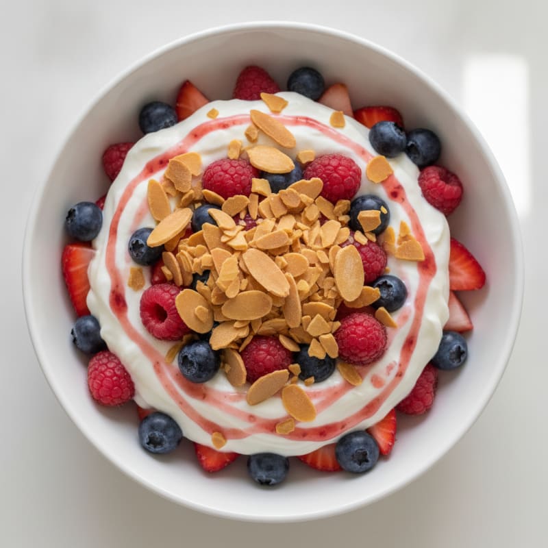 Greek Yogurt Protein Parfait with Mixed Berries and Almonds