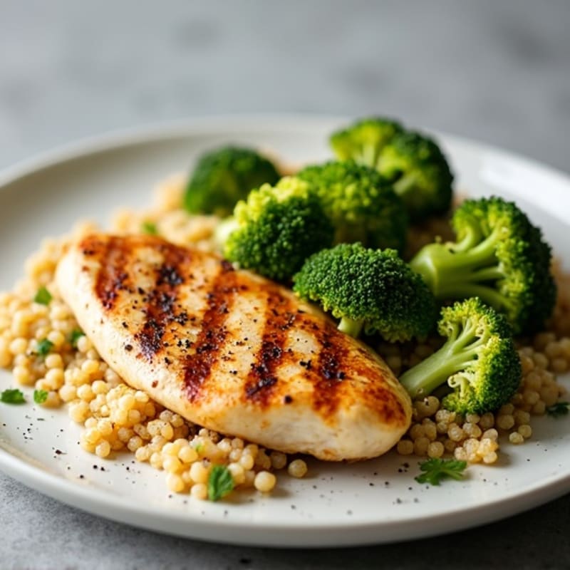 Grilled Chicken Breast with Quinoa and Roasted Broccoli