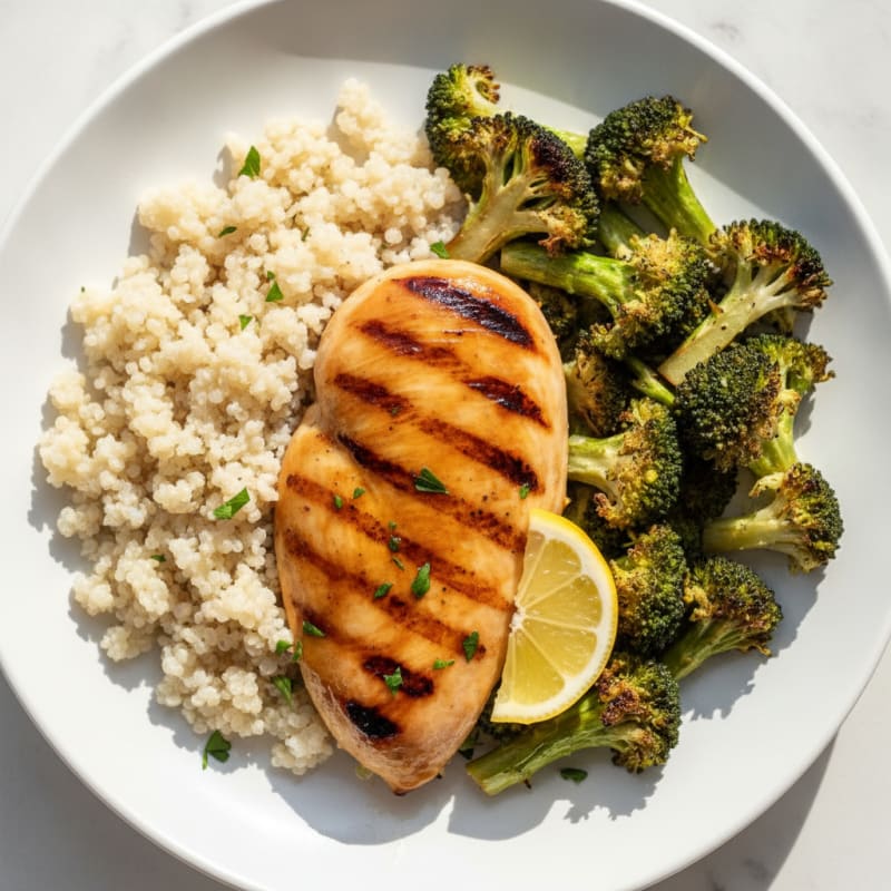 Grilled Chicken Breast with Quinoa and Roasted Broccoli