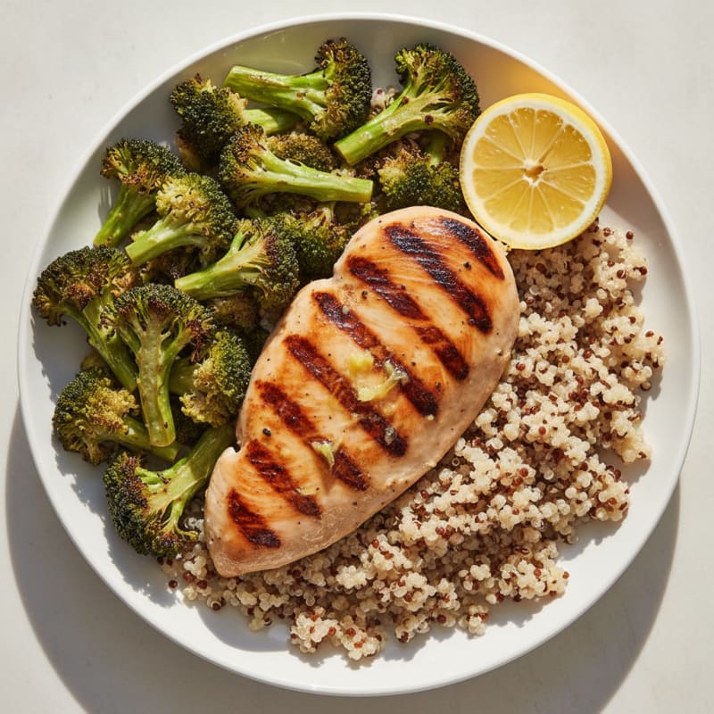 Grilled Chicken Breast with Quinoa and Roasted Broccoli