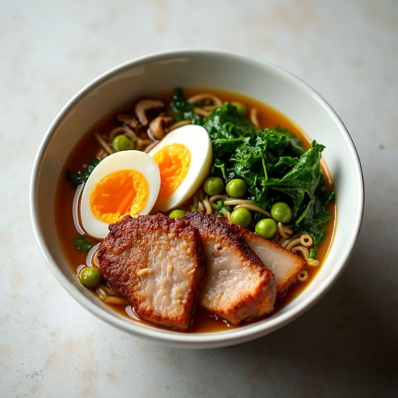 Tender Pork Belly Umami Ramen with Fresh Greens