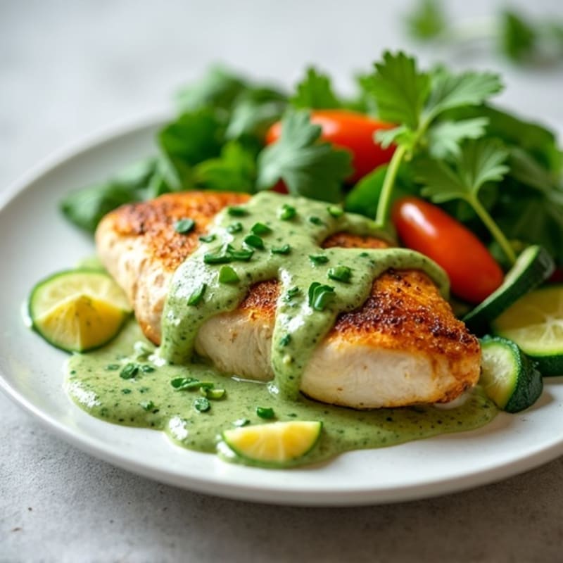 Chicken with Creamy Green Coconut Sauce and Fresh Vegetables