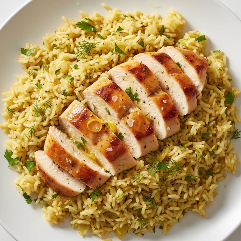 Lemon Herb Rice Pilaf with Pan-Seared Chicken