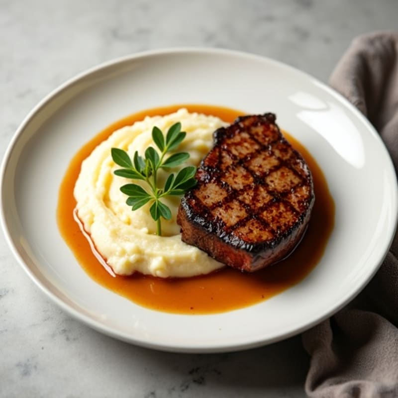 Seared Steak with Roasted Brie and Almond Milk Mashed Potatoes
