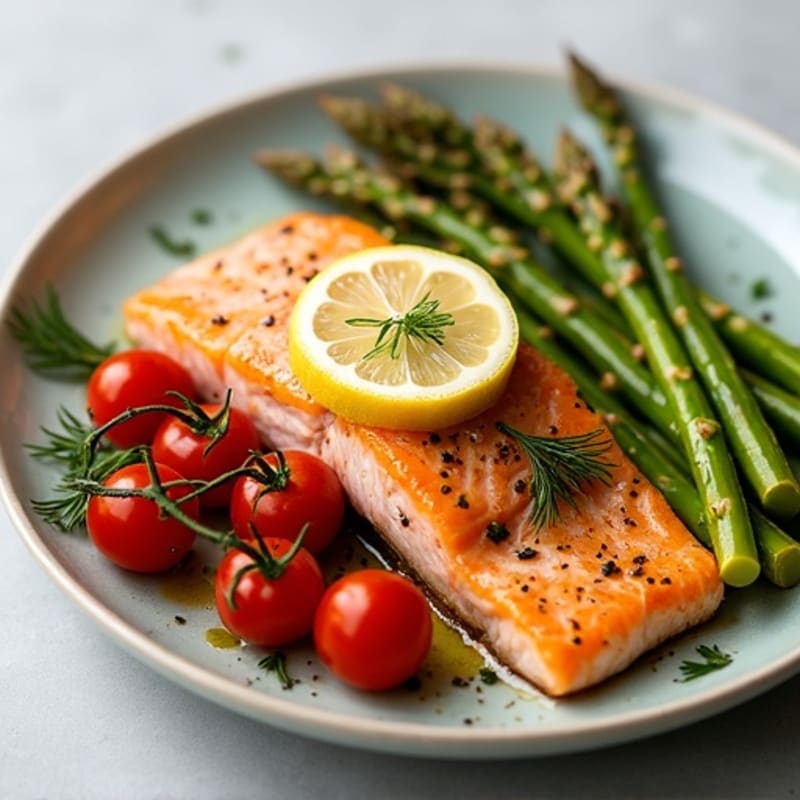 Sheet Pan Lemon Herb Salmon with Roasted Asparagus and Cherry Tomatoes