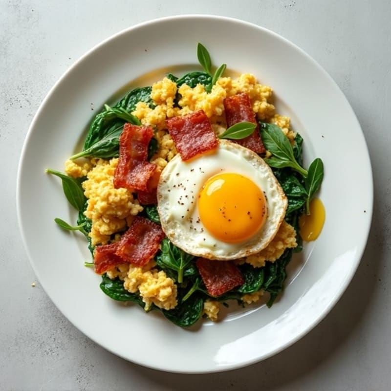 Cottage Cheese Scramble with Spinach and Turkey Bacon