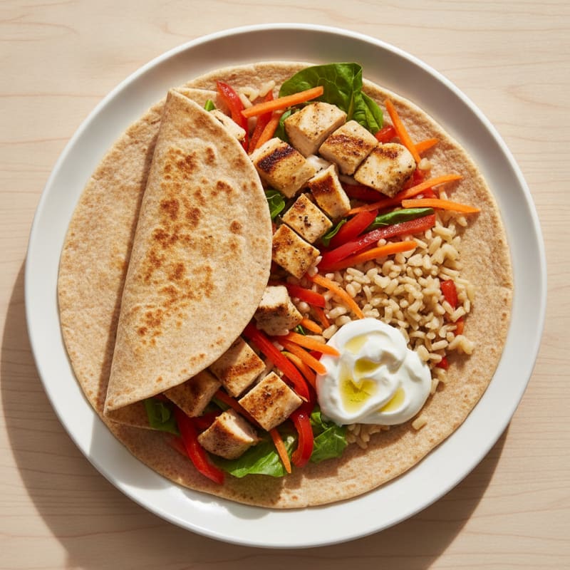 Grilled Chicken Wrap with Brown Rice and Crunchy Veggies