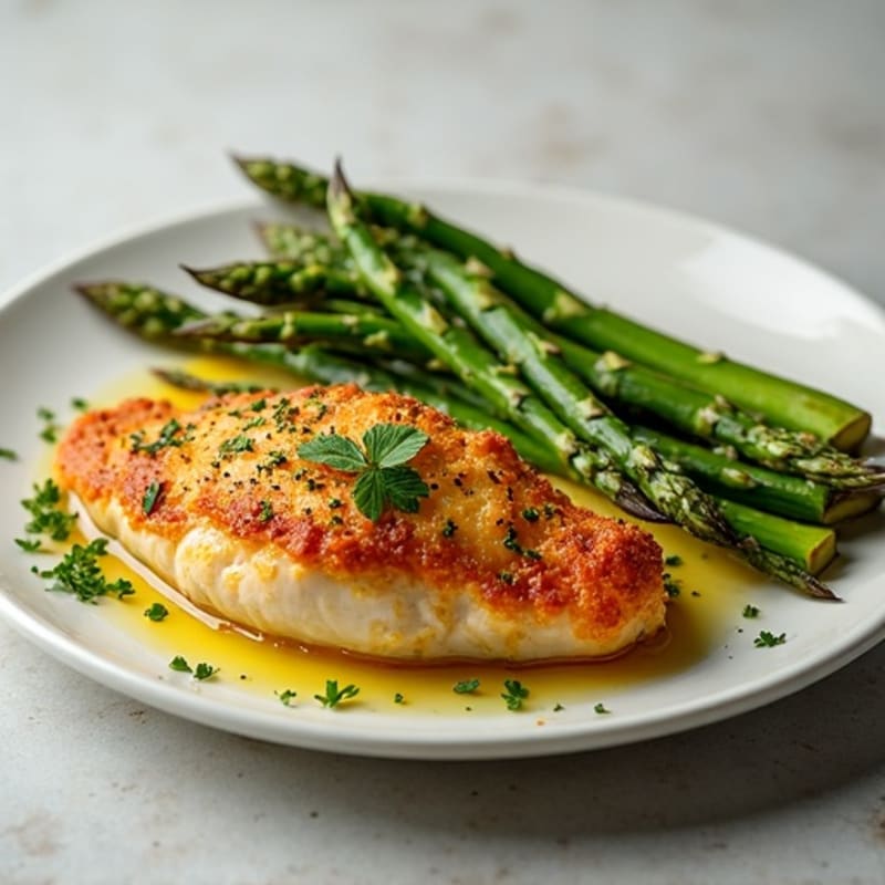 Crispy Herb Baked Chicken with Roasted Asparagus