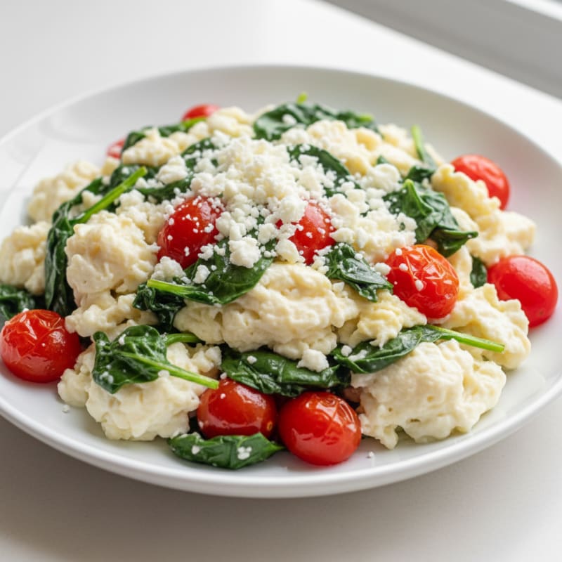 Egg White Spinach Scramble with Cherry Tomatoes