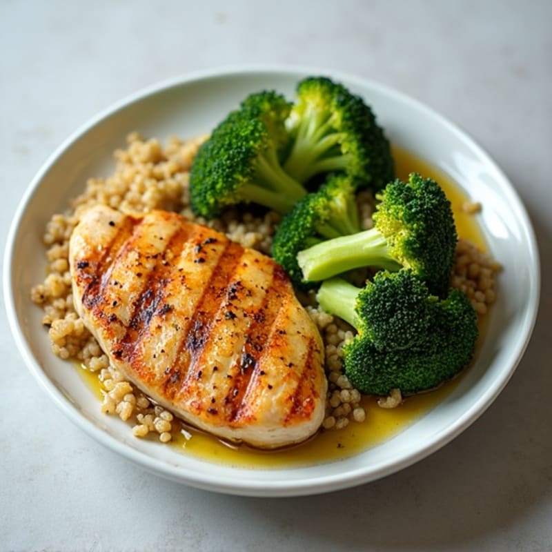 Grilled Chicken Breast with Roasted Broccoli and Quinoa