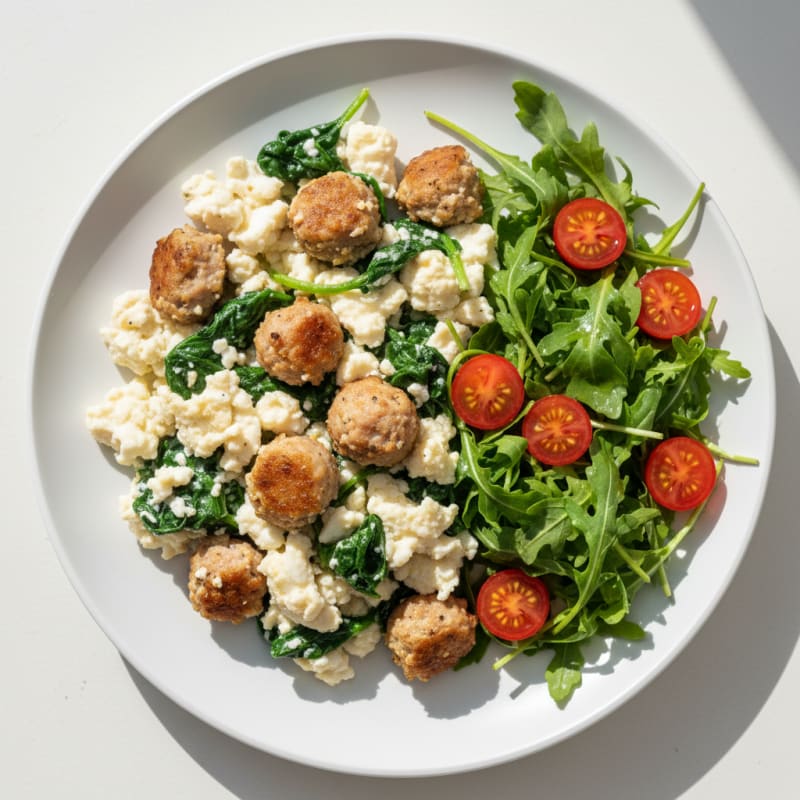 Egg White and Chicken Sausage Scramble with Spinach