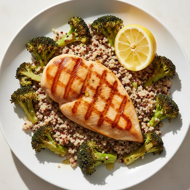 Grilled Chicken Breast with Quinoa and Roasted Broccoli