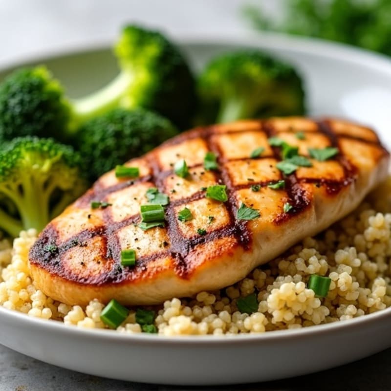 Grilled Chicken Breast with Quinoa and Roasted Broccoli