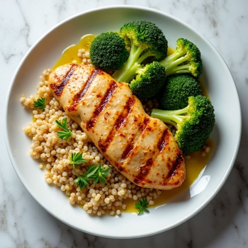 Grilled Chicken Breast with Quinoa and Roasted Broccoli