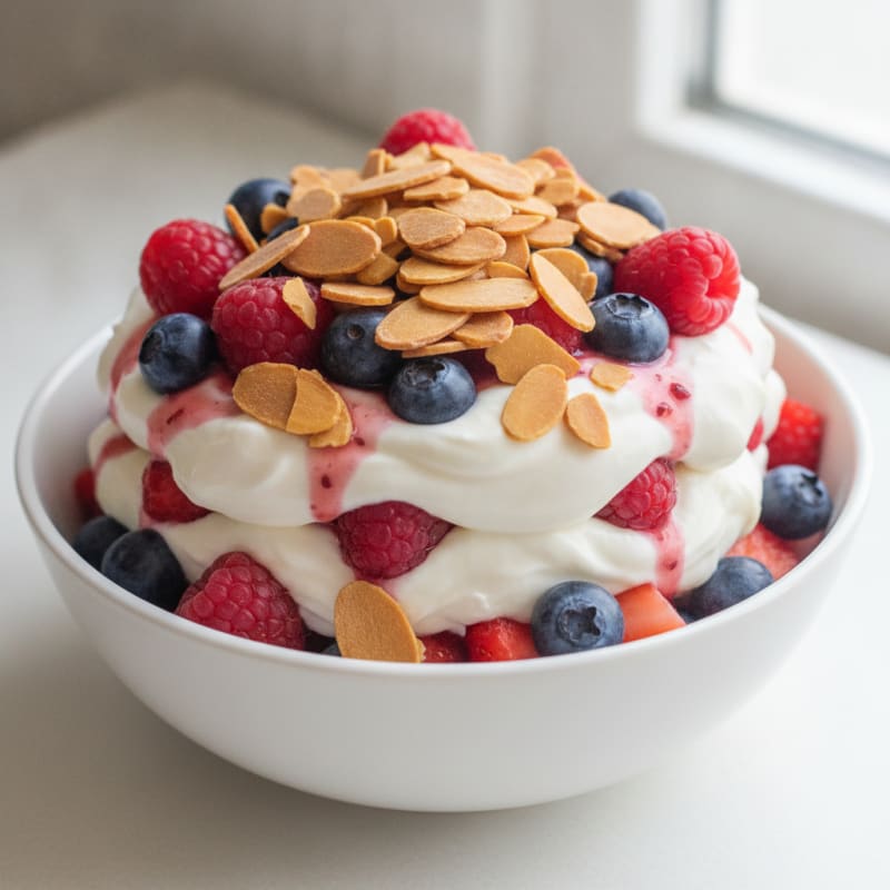 Greek Yogurt Protein Parfait with Mixed Berries and Almonds