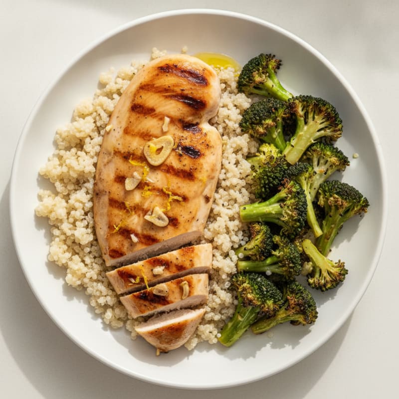 Grilled Chicken Breast with Quinoa and Roasted Broccoli