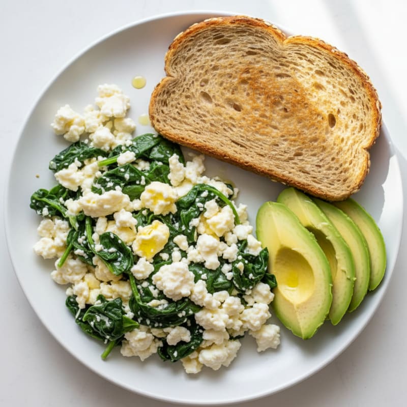 Egg White Spinach Scramble with Cottage Cheese