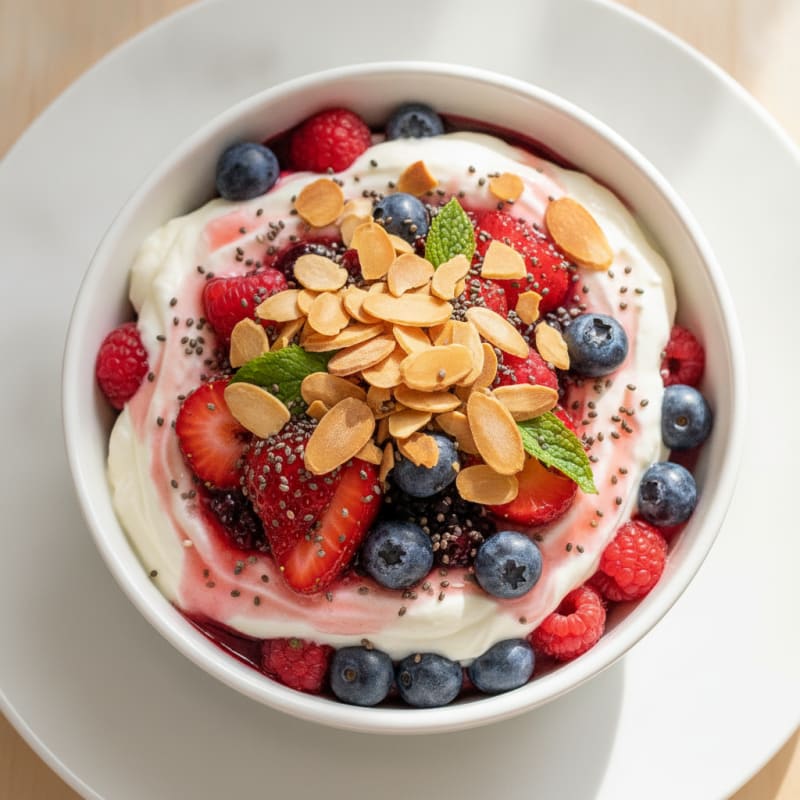Greek Yogurt Protein Parfait with Mixed Berries and Almonds