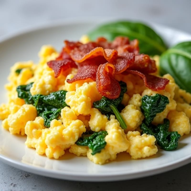 Cottage Cheese Egg Scramble with Spinach and Turkey Bacon