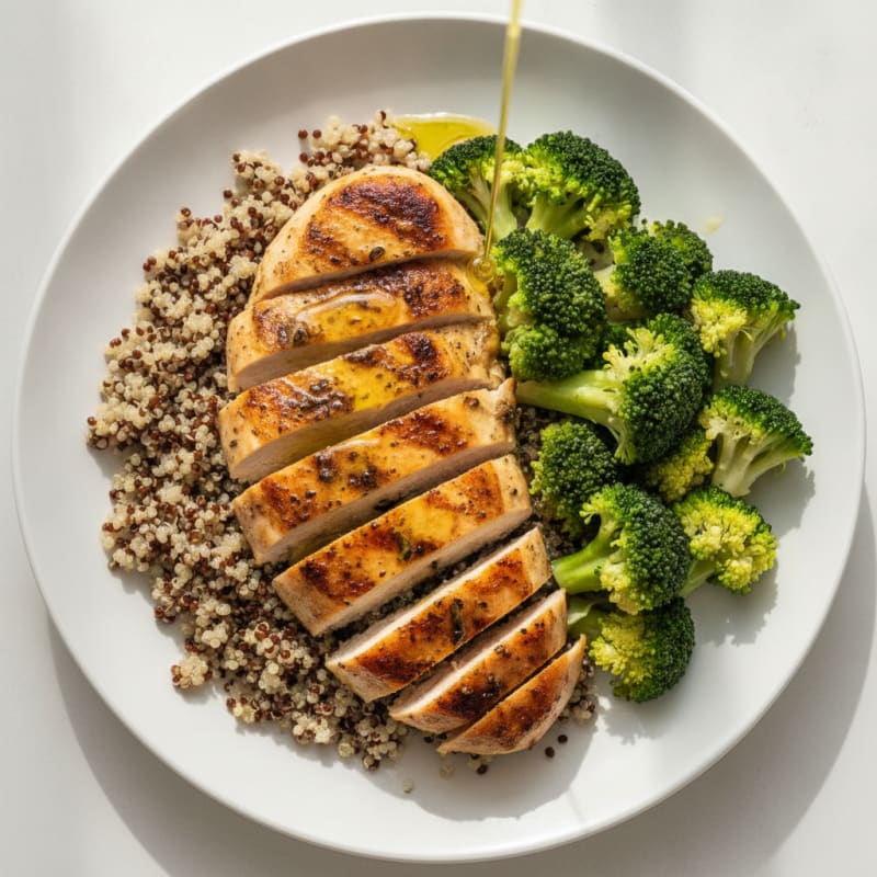 Grilled Chicken Breast with Quinoa and Steamed Broccoli