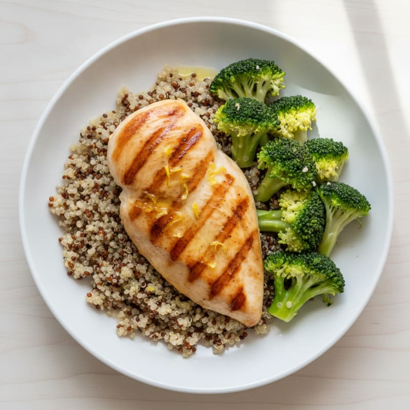 Grilled Chicken Breast with Quinoa and Steamed Broccoli