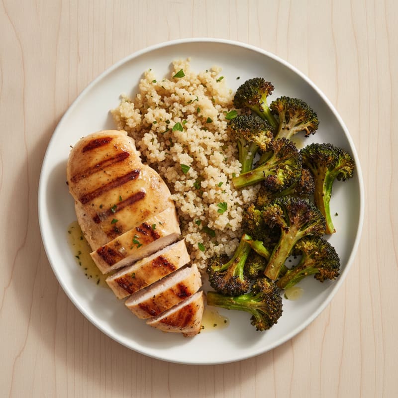 Grilled Chicken Breast with Quinoa and Roasted Broccoli