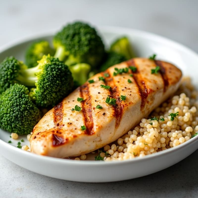 Grilled Chicken Breast with Quinoa and Roasted Broccoli