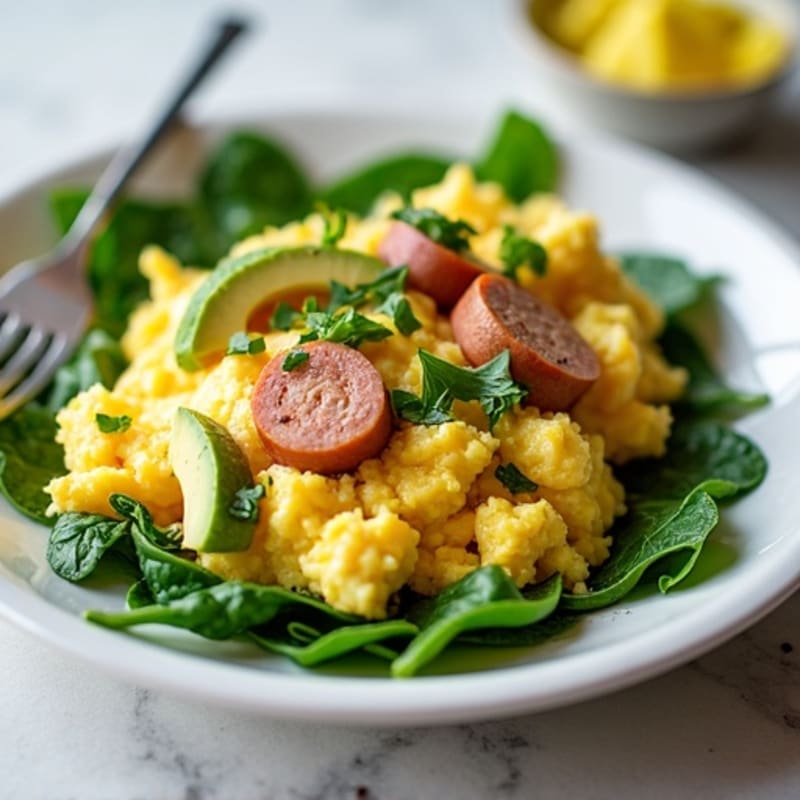 Egg White and Spinach Scramble with Turkey Sausage