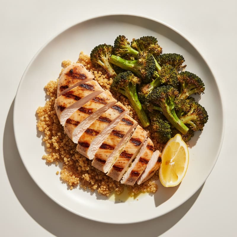Grilled Chicken Breast with Crunchy Quinoa and Roasted Broccoli
