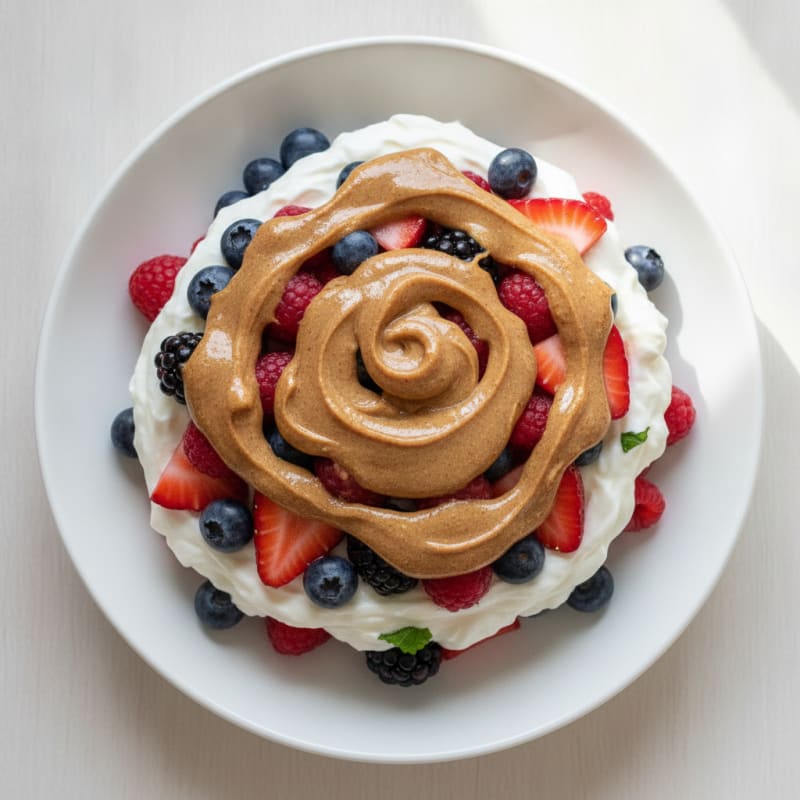Greek Yogurt Protein Parfait with Mixed Berries and Almond Butter