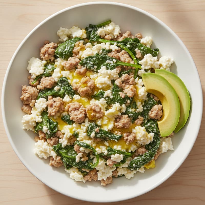 Egg White and Turkey Spinach Scramble with Cottage Cheese