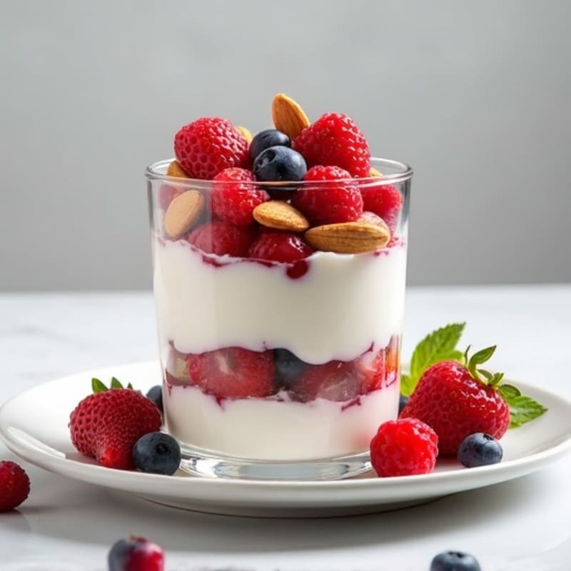 Greek Yogurt Protein Parfait with Mixed Berries and Almonds