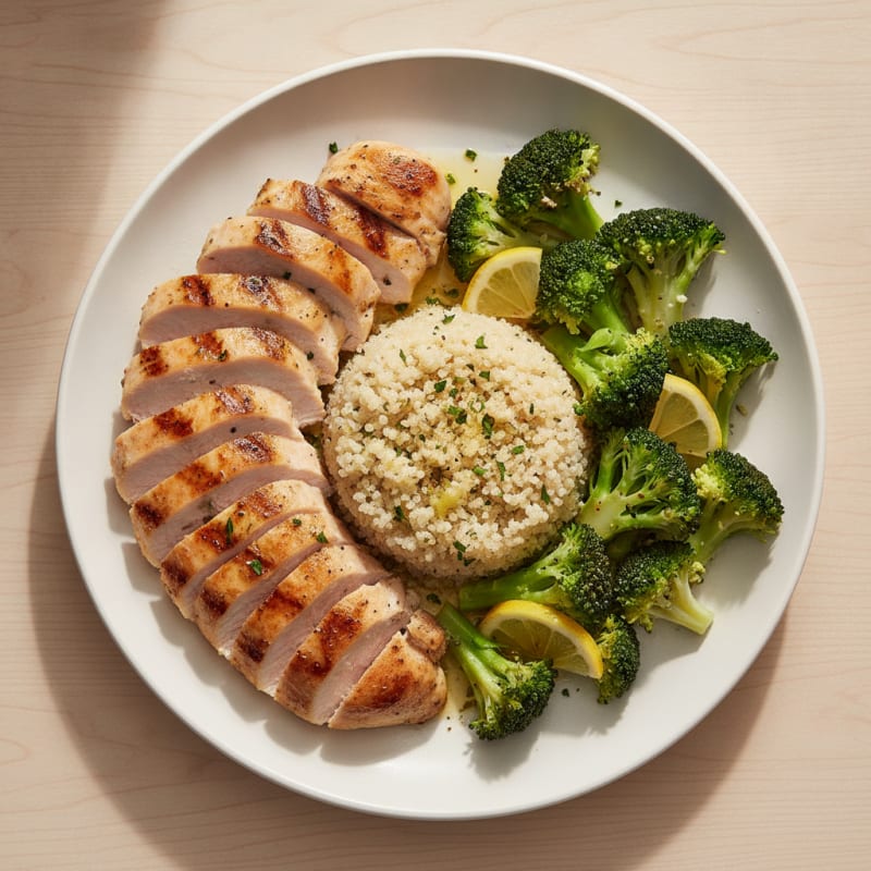 Grilled Turkey Breast with Quinoa and Steamed Broccoli