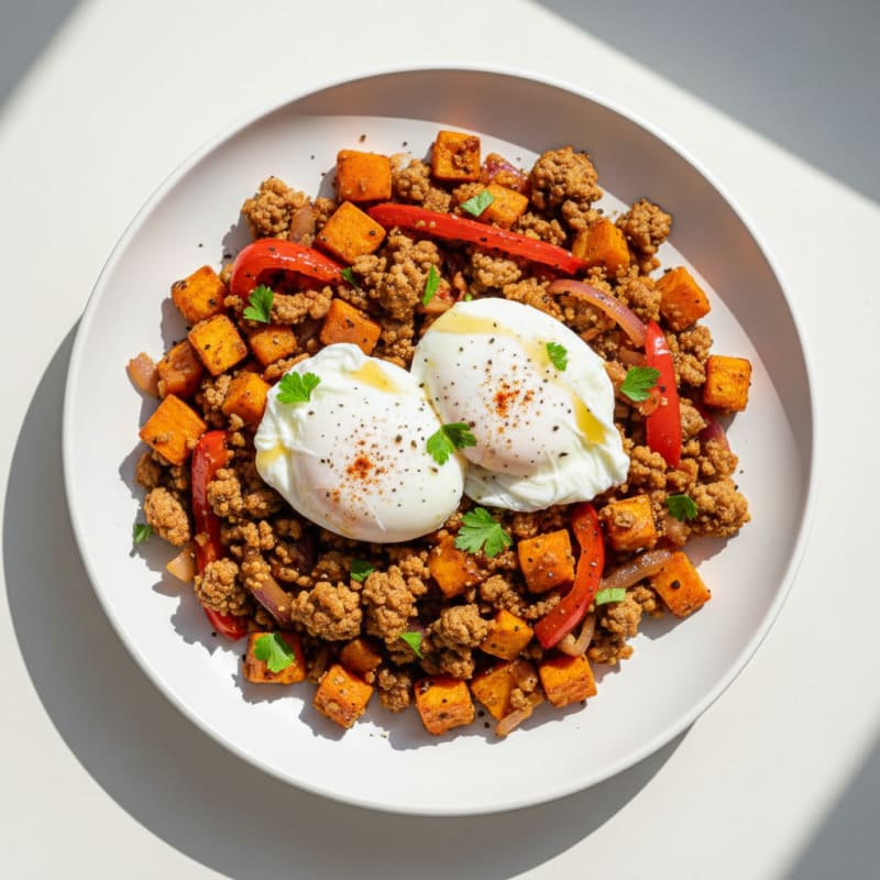 Sweet Potato Hash with Poached Eggs