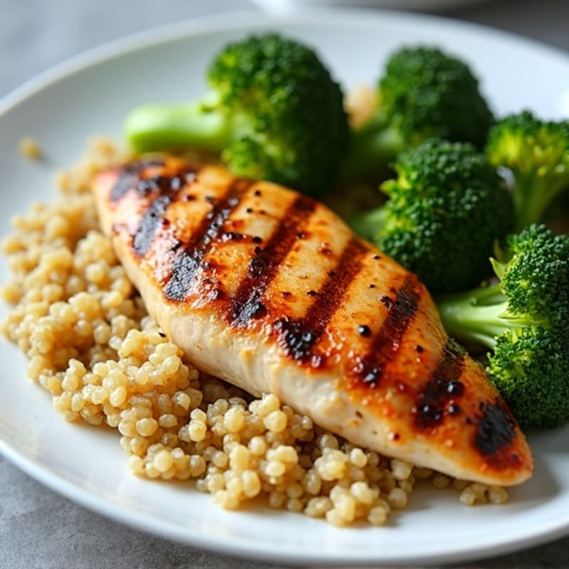 Grilled Chicken Breast with Quinoa and Roasted Broccoli