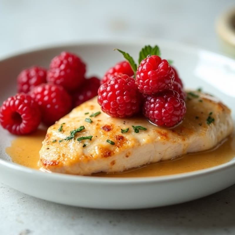 Pan-Seared Chicken with Creamy Vanilla-Kissed Glaze and Fresh Raspberries