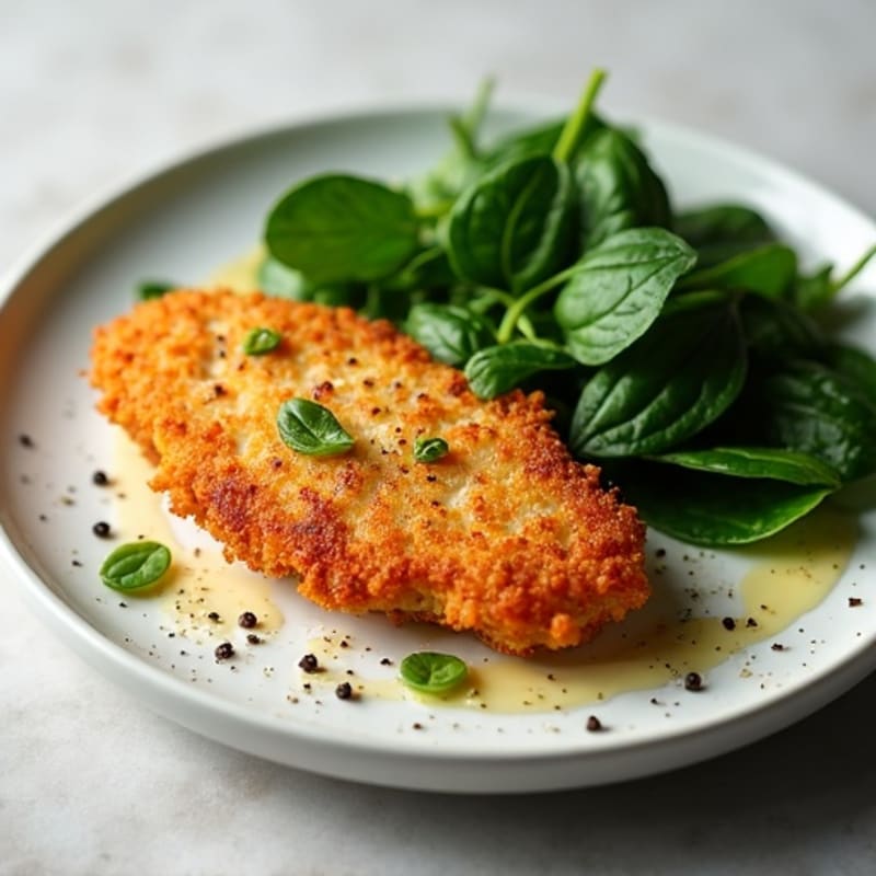 Crispy Air Fryer Chicken Cutlet with Garlic Wilted Spinach