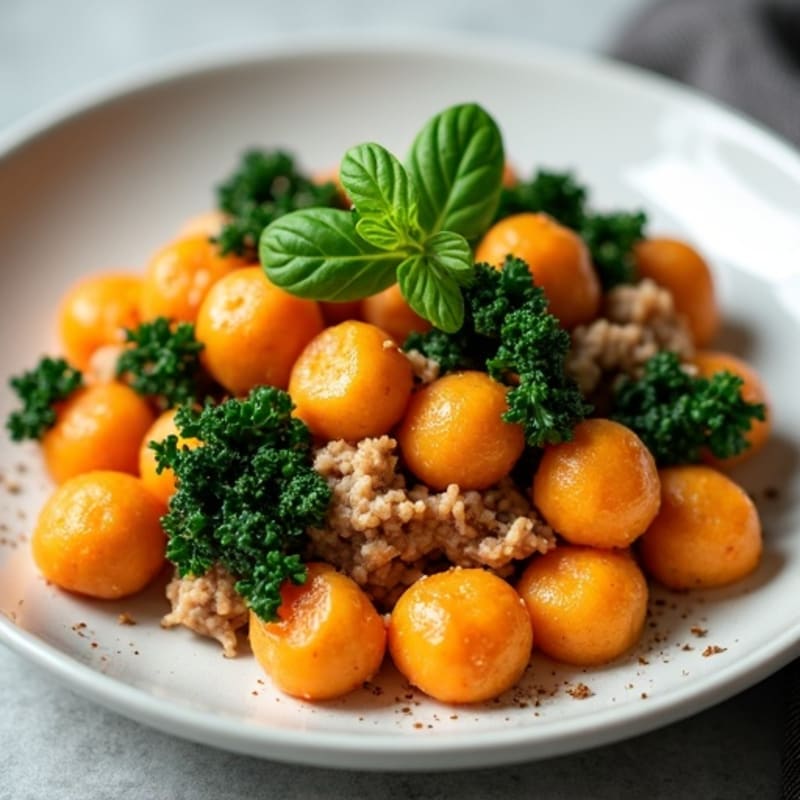Sweet Potato Gnocchi with Lean Ground Turkey and Sautéed Kale
