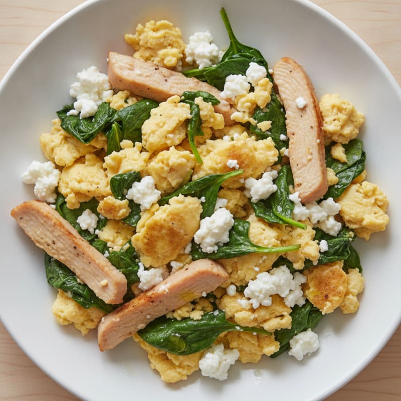 Cottage Cheese Egg Scramble with Spinach and Roasted Turkey