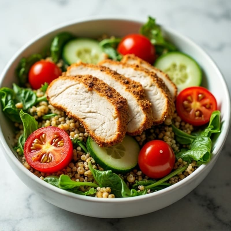 Grilled Turkey Breast Salad with Mixed Greens and Quinoa